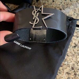 Leather YSL Monogram Star Bracelet, Size M